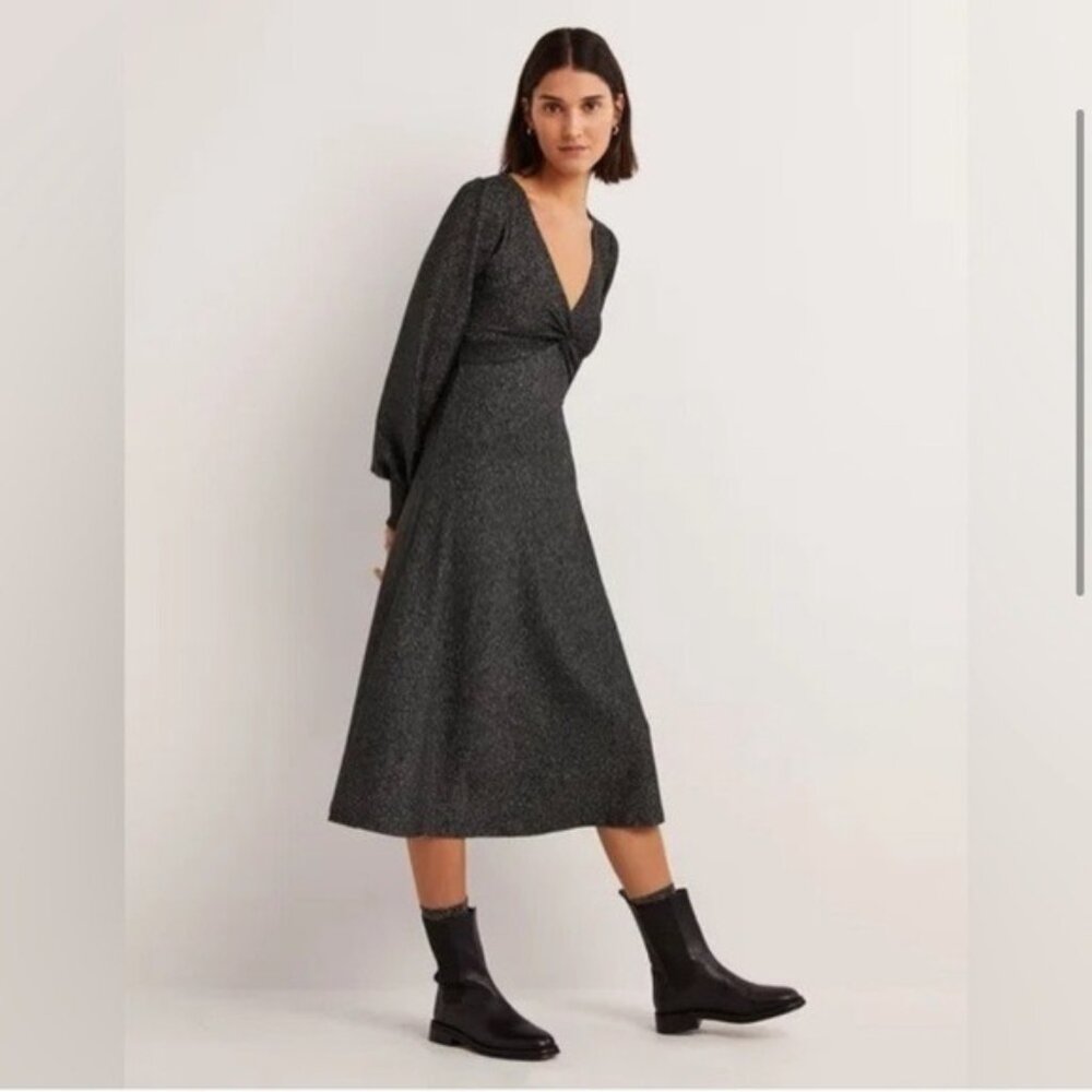 NWT Boden Black Silver Metallic Midi Dress - Picture 1 of 8